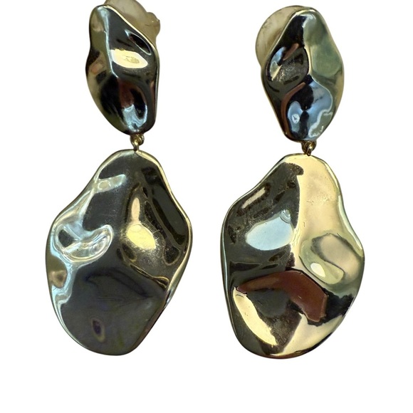 14K Gold Plated 925 Sterling Silver Posts Teardrop Dangle Earrings  Hammered - Picture 4 of 5